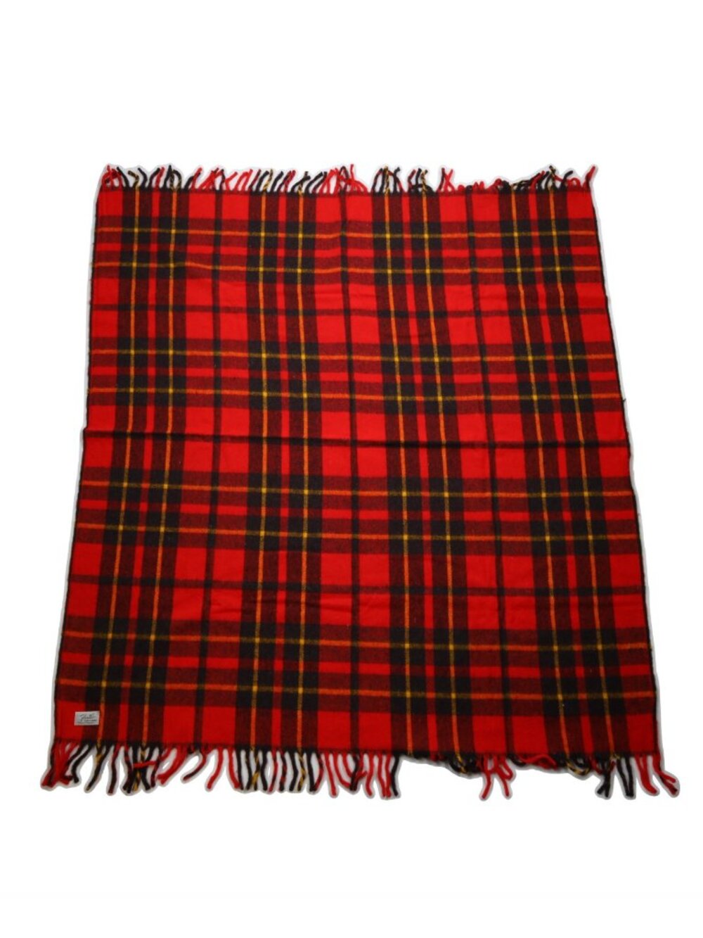 Vintage 50s 60s Faribo Woolen Mills Fringed Wool Throw Blanket Plaid USA